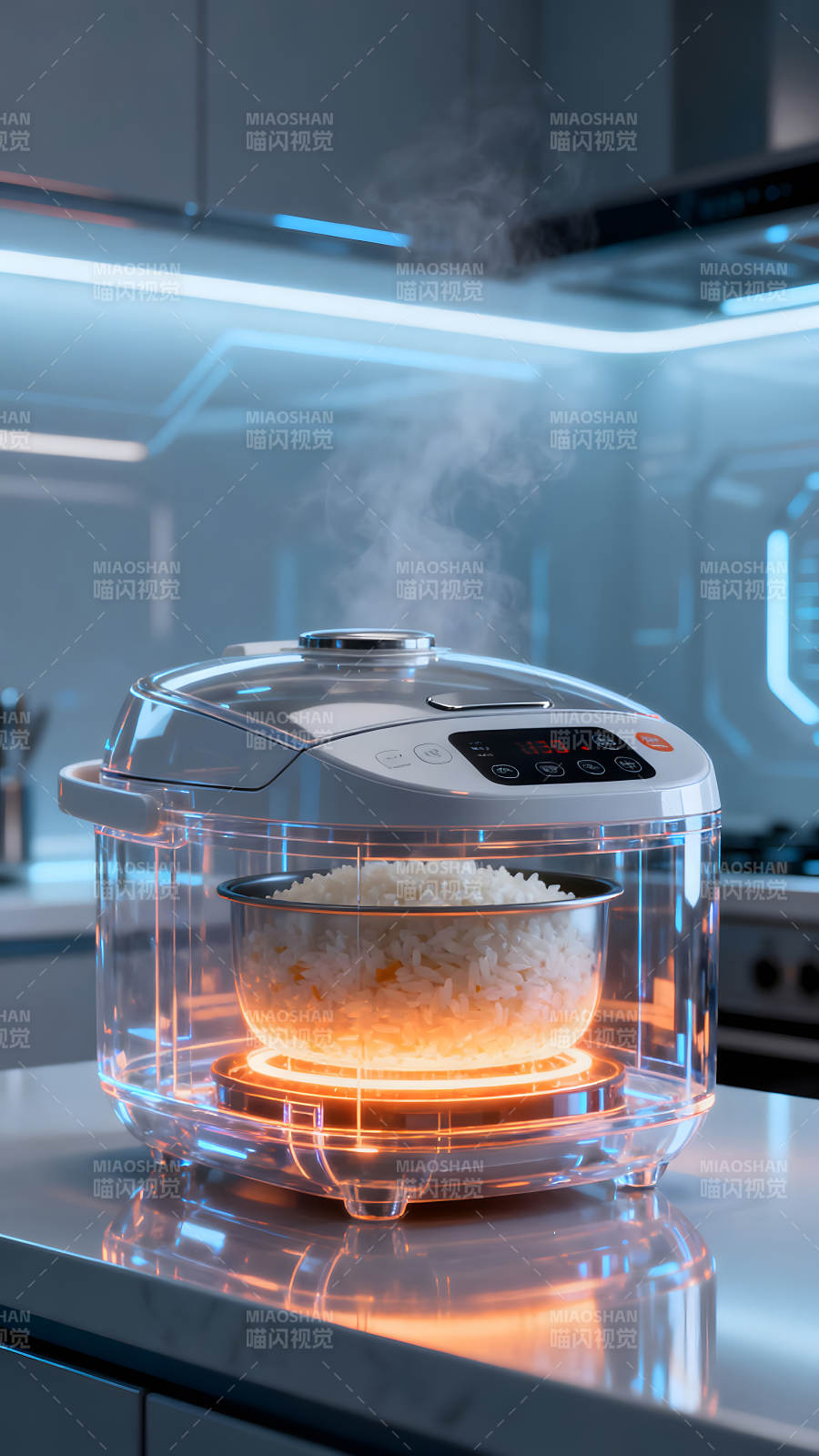 未来科技感电饭煲煮饭场景图片