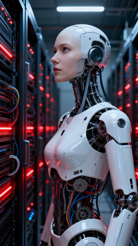 机器人伫立服务器旁图片