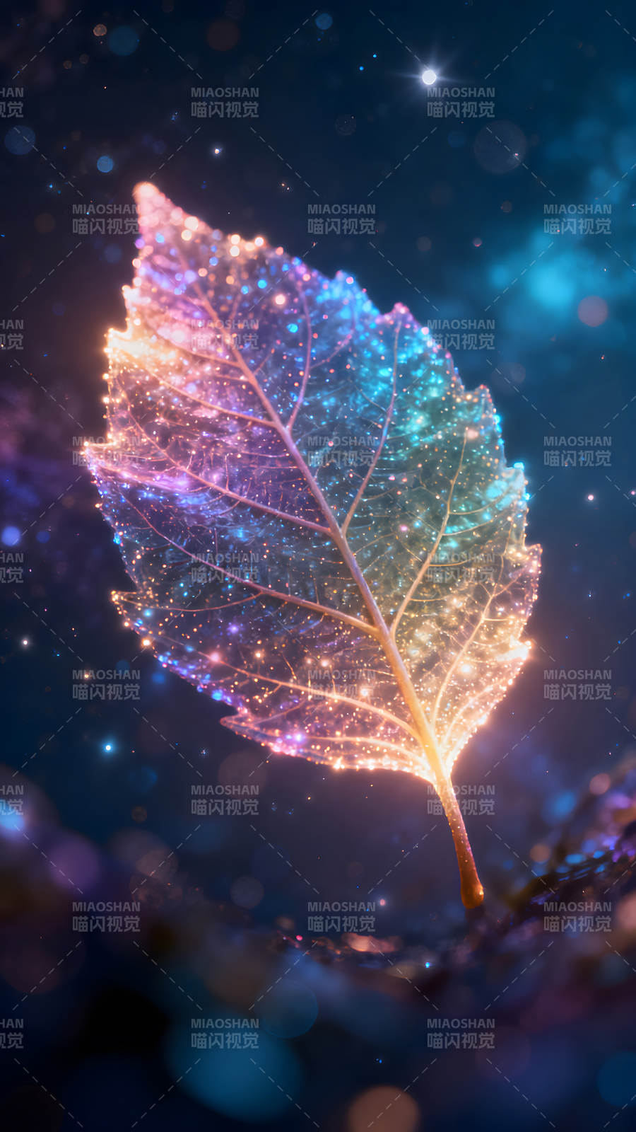 奇幻发光叶片宇宙星空景象图片