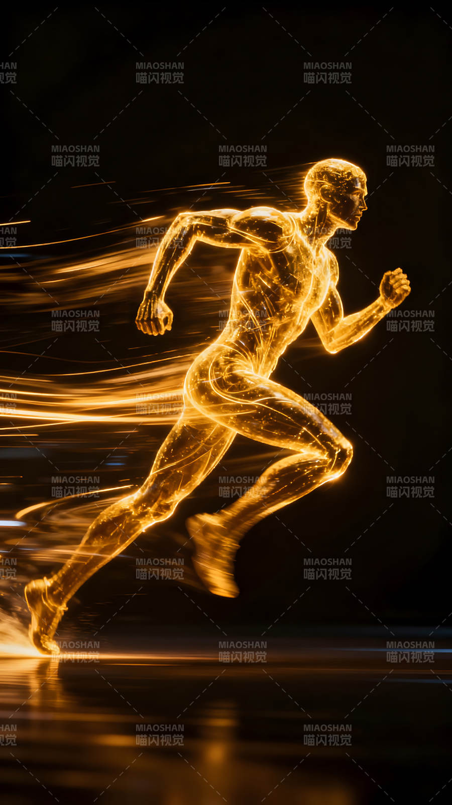 发光奔跑的人体剪影图片