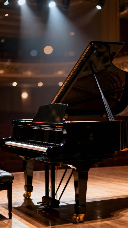 舞台钢琴灯光交织氛围感十足图片