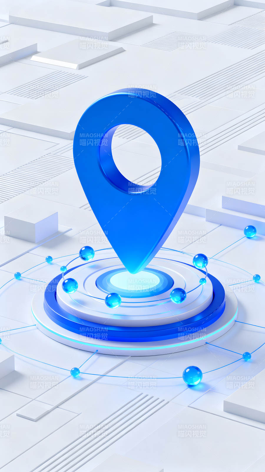 蓝色定位图标与科技感场景图片