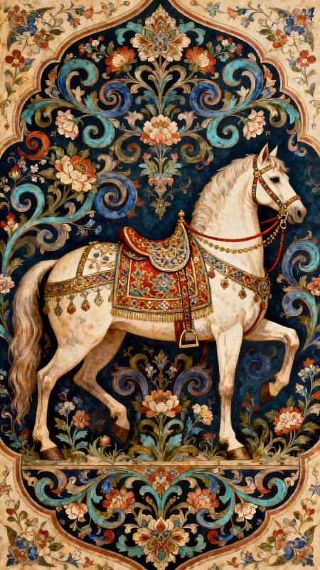 华丽装饰的白马画像图片