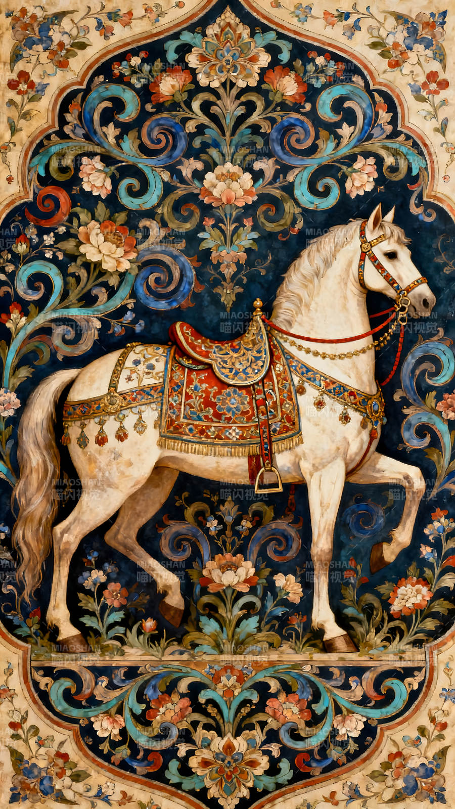 华丽装饰的白马画像图片