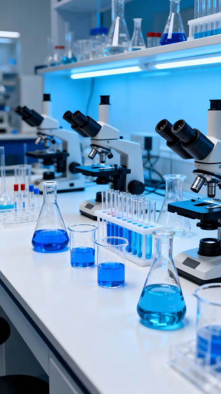 实验室内的显微镜和化学试剂图片