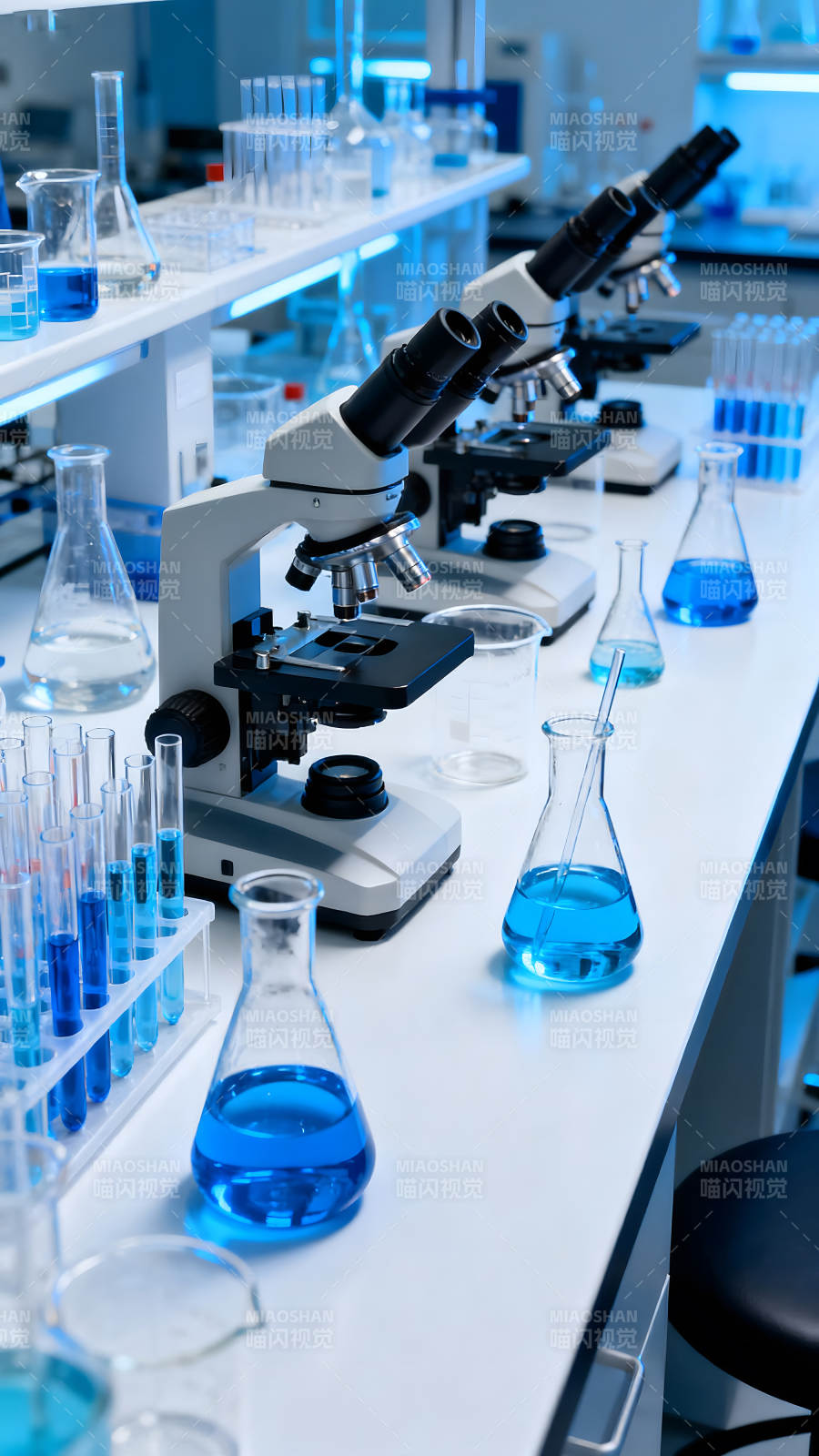 实验室显微镜与化学试剂图片