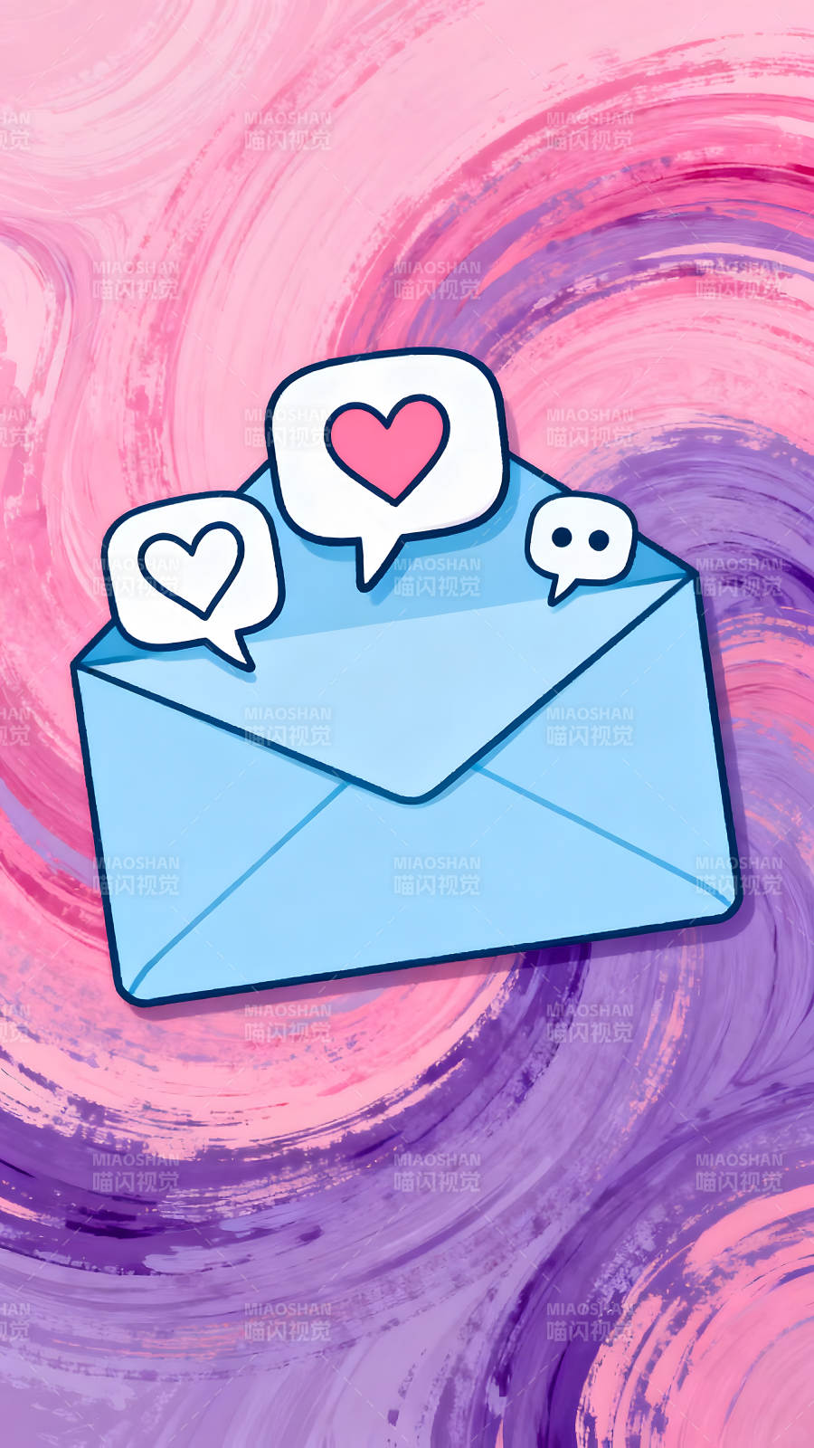 信封与爱心泡泡背景绚丽图片