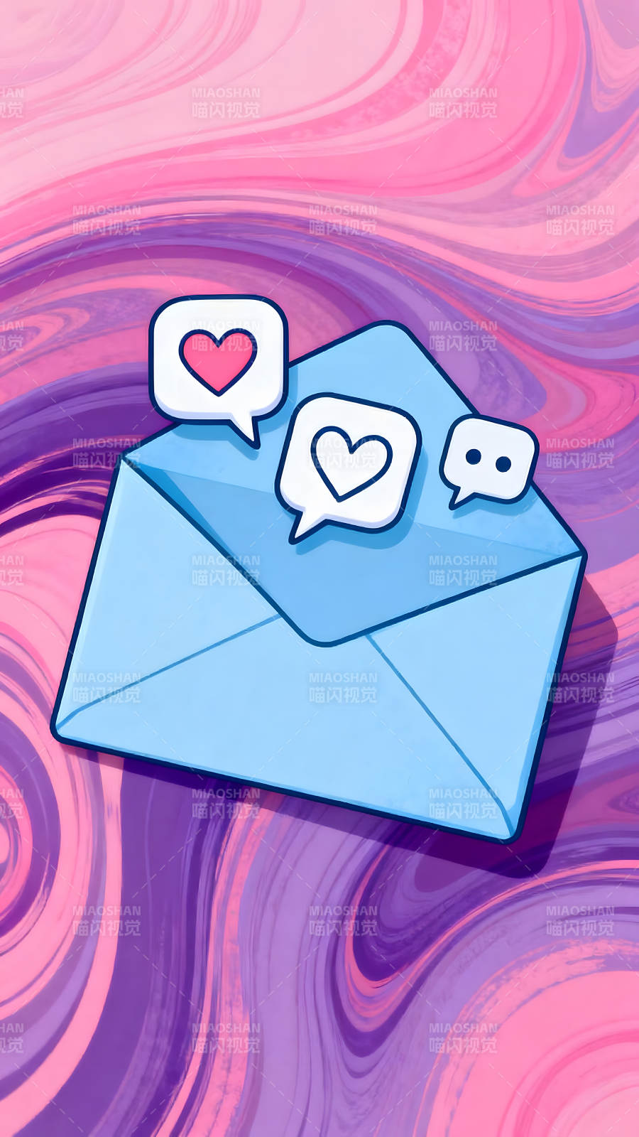 蓝信封与爱心气泡的可爱插画图片