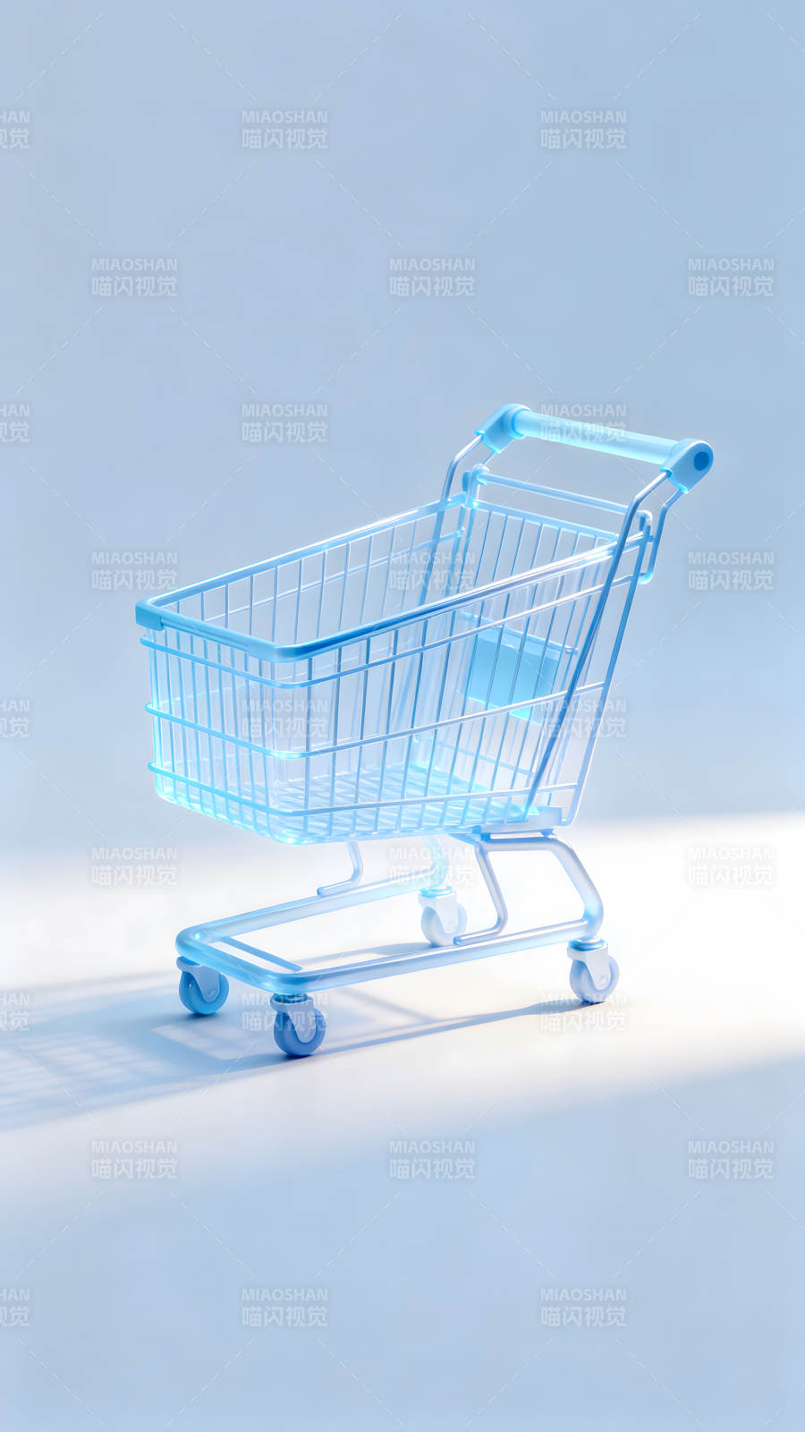 蓝色购物车在光影下呈现图片