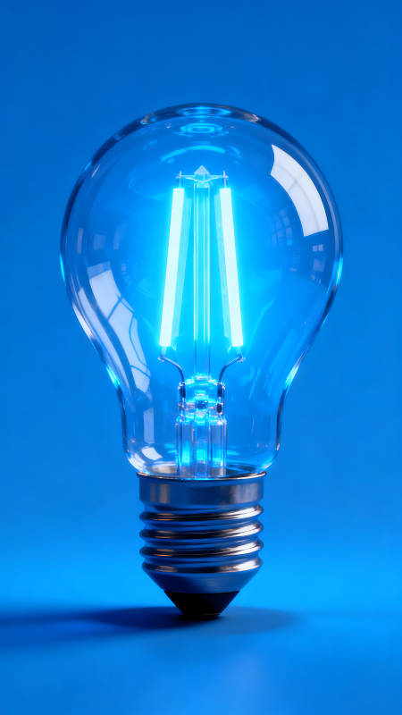 蓝色灯泡发光特写图片
