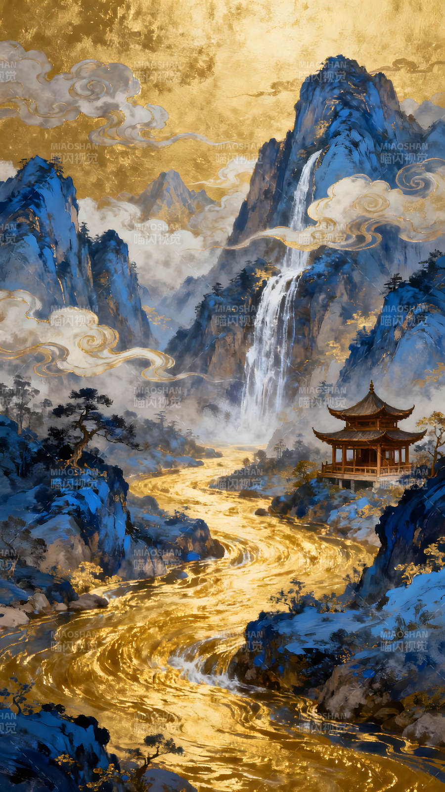 金碧辉煌的东方山水画图片