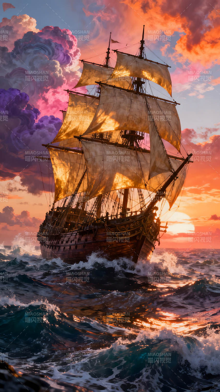 航海之帆船夕阳美景图片