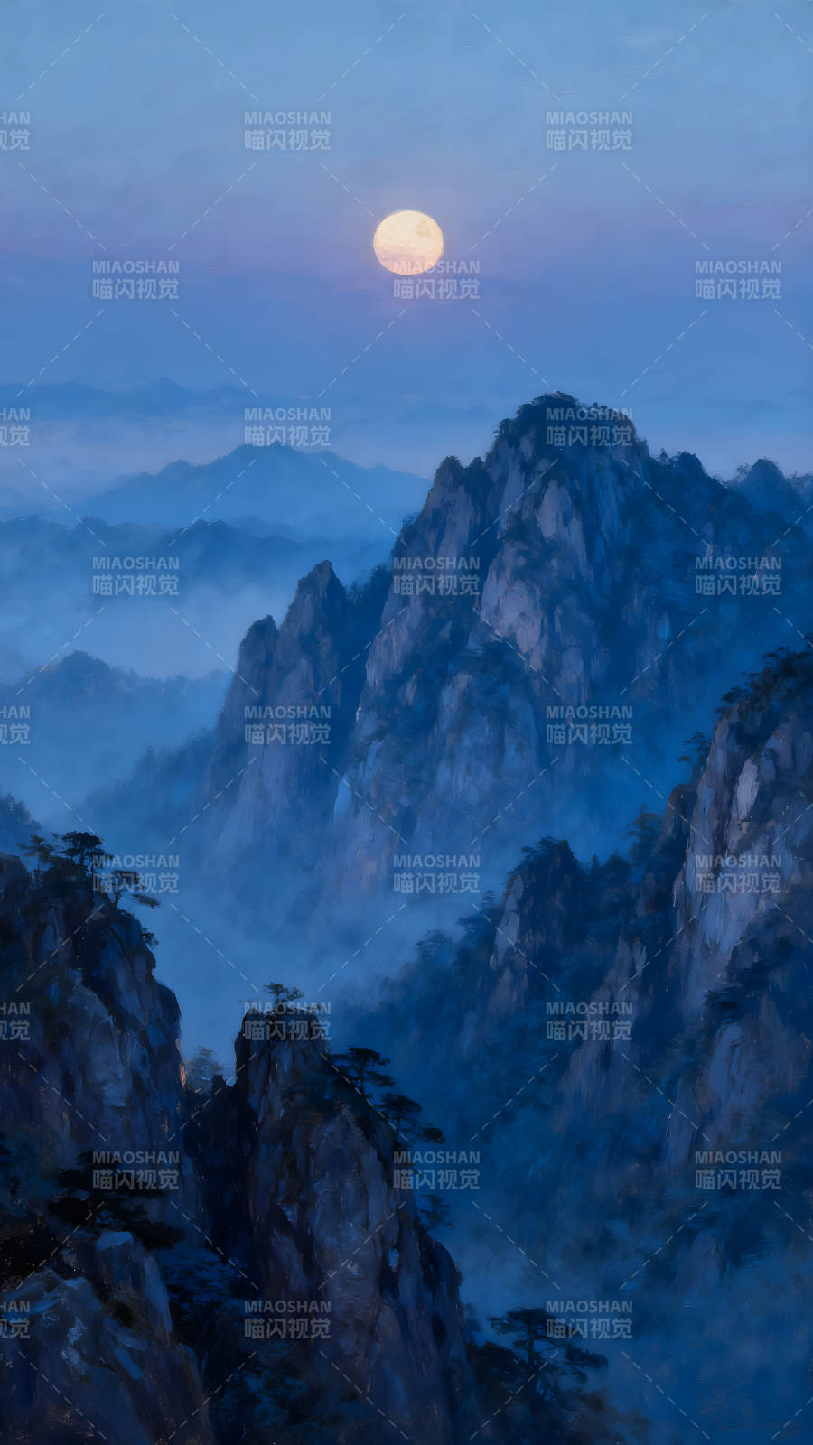 山月朦胧夜色美景图片