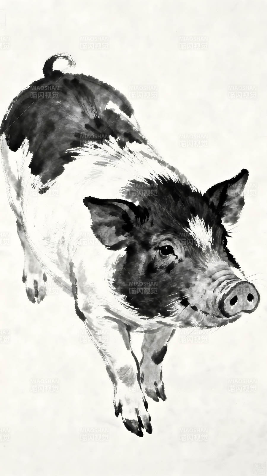 水墨风格猪的绘画作品图片