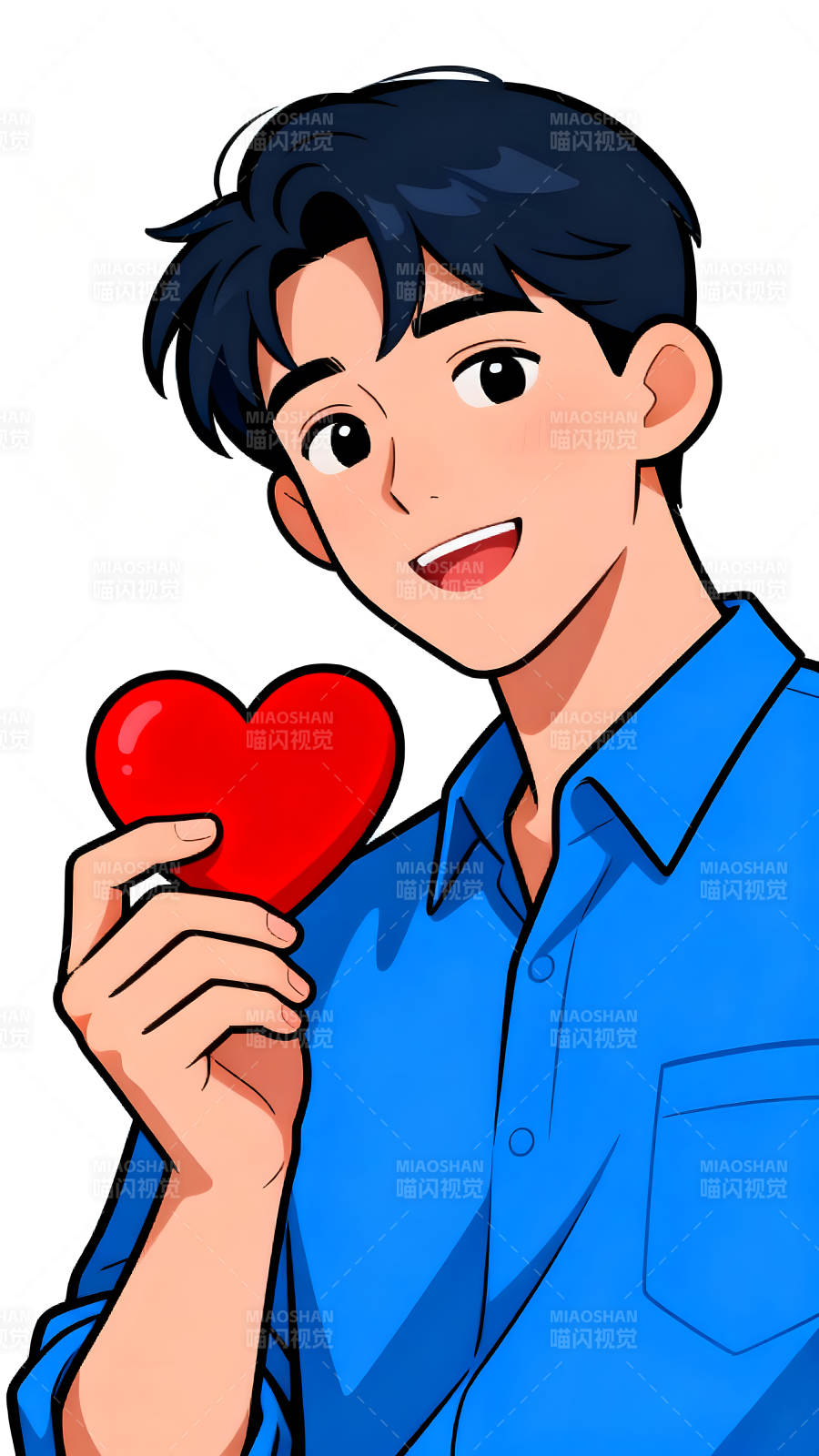 年轻男子手持红心传递爱意图片