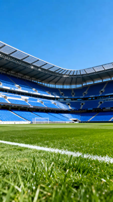 足球场内部视角蓝天绿地观众席图片