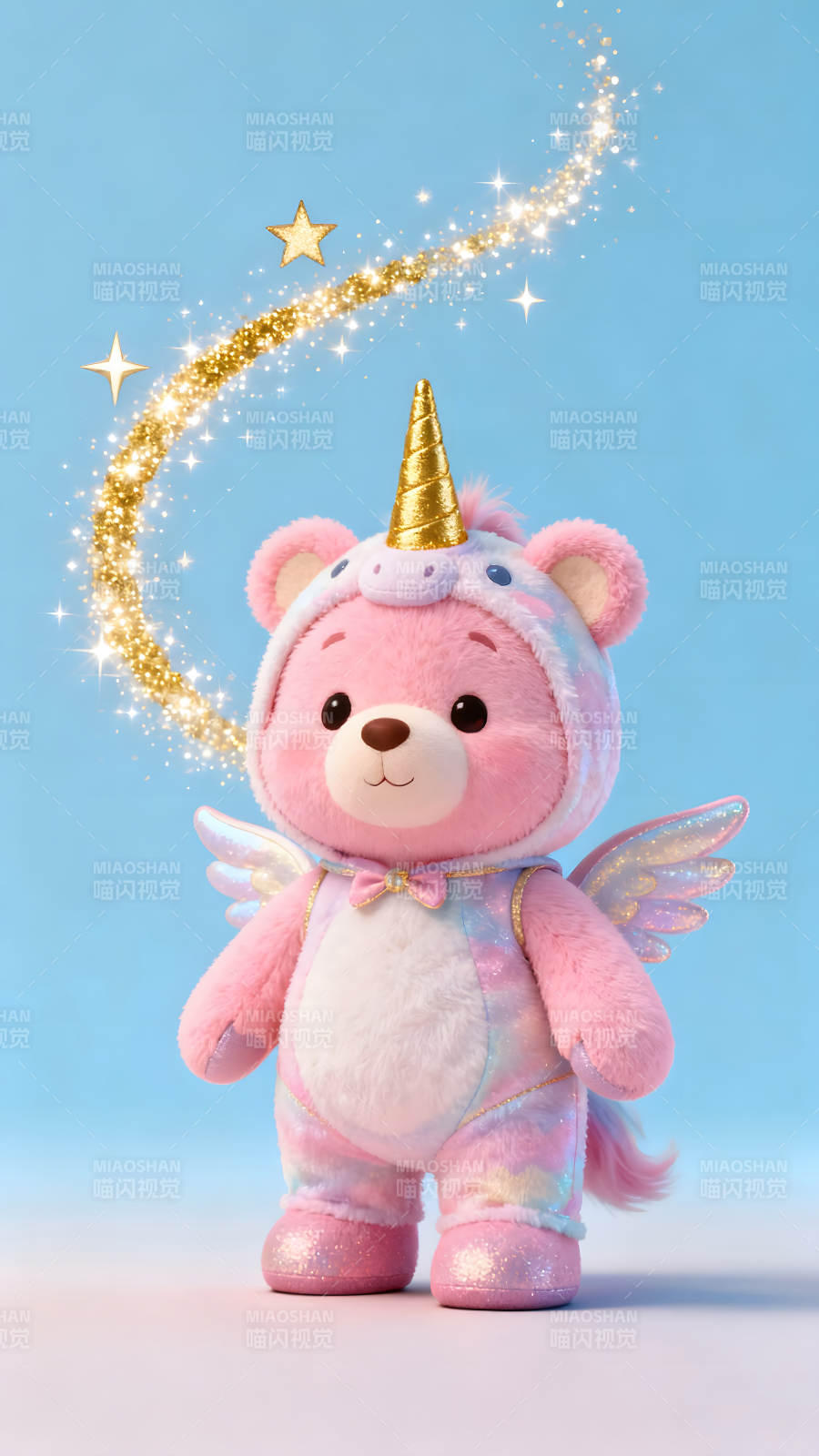 粉色熊宝宝穿戴独角兽服装图片