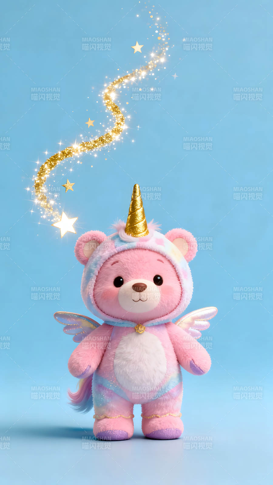 粉色独角兽熊毛绒玩具闪耀着光芒图片