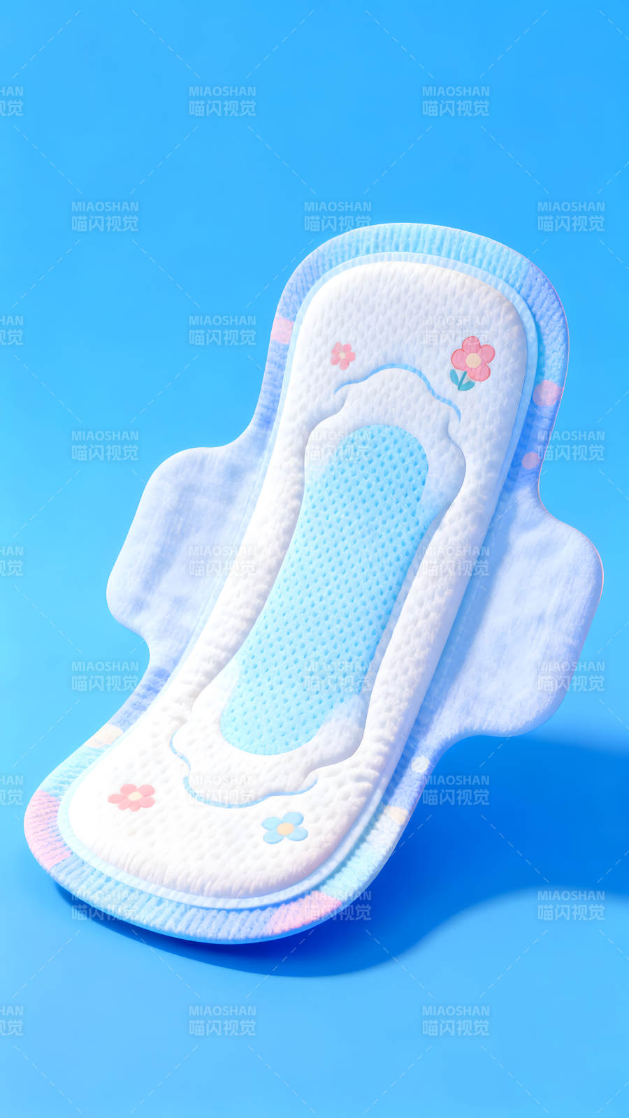 卫生巾特写蓝色背景卡通风格图片