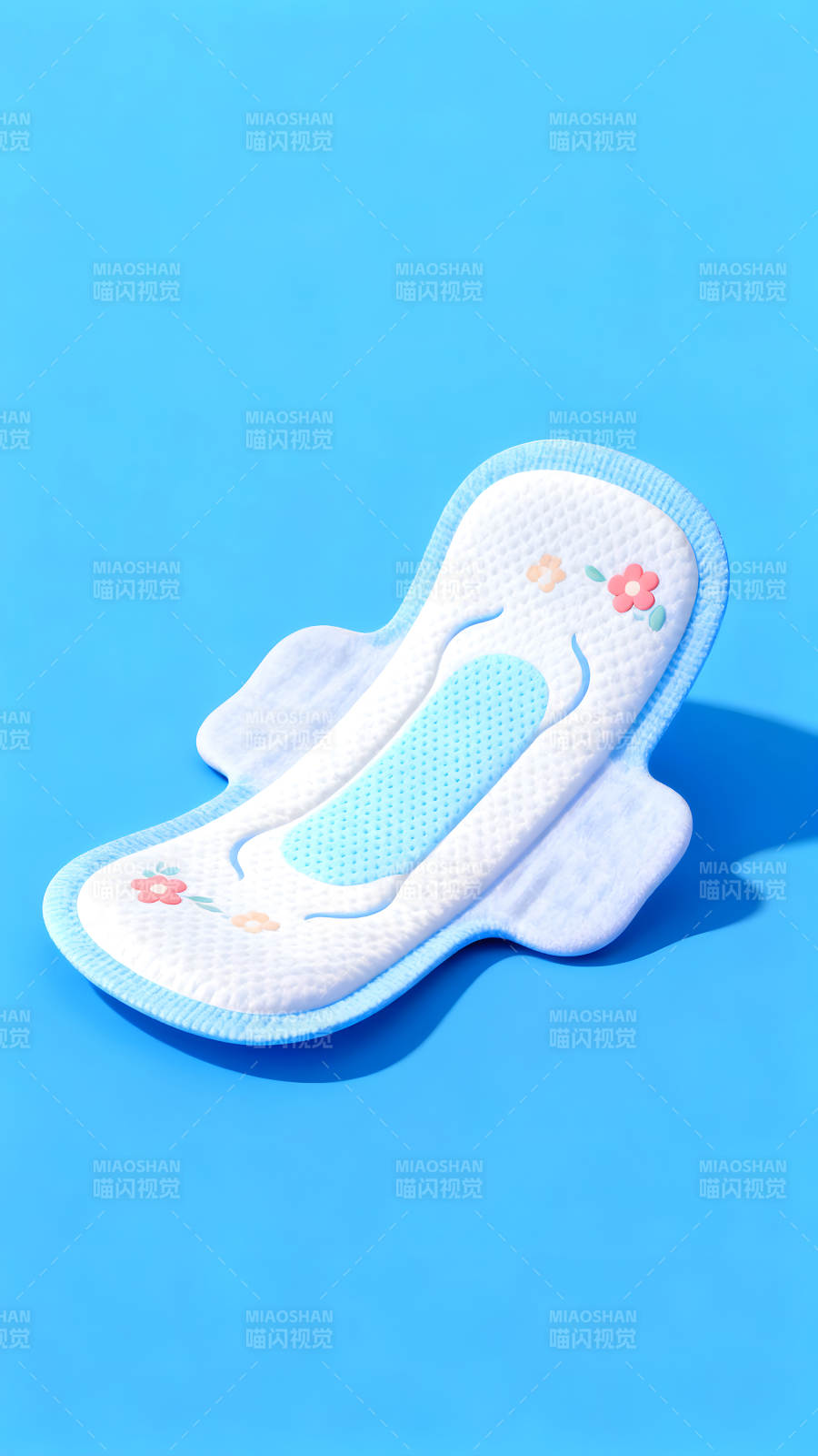 卫生巾在蓝色背景上的特写图片