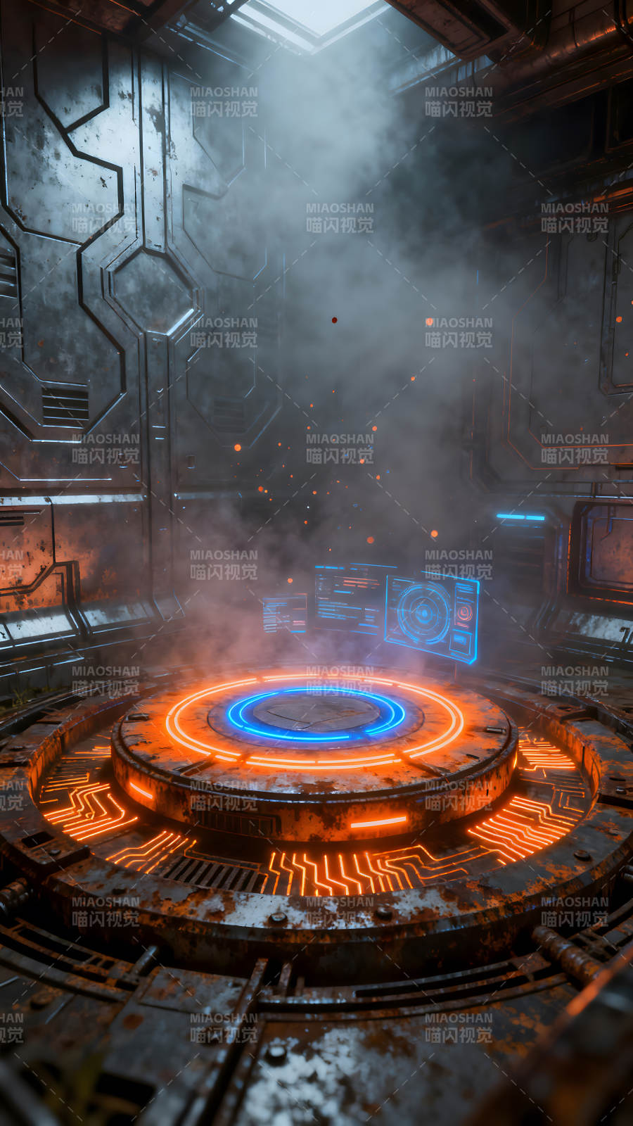 科幻空间场景发光圆台图片