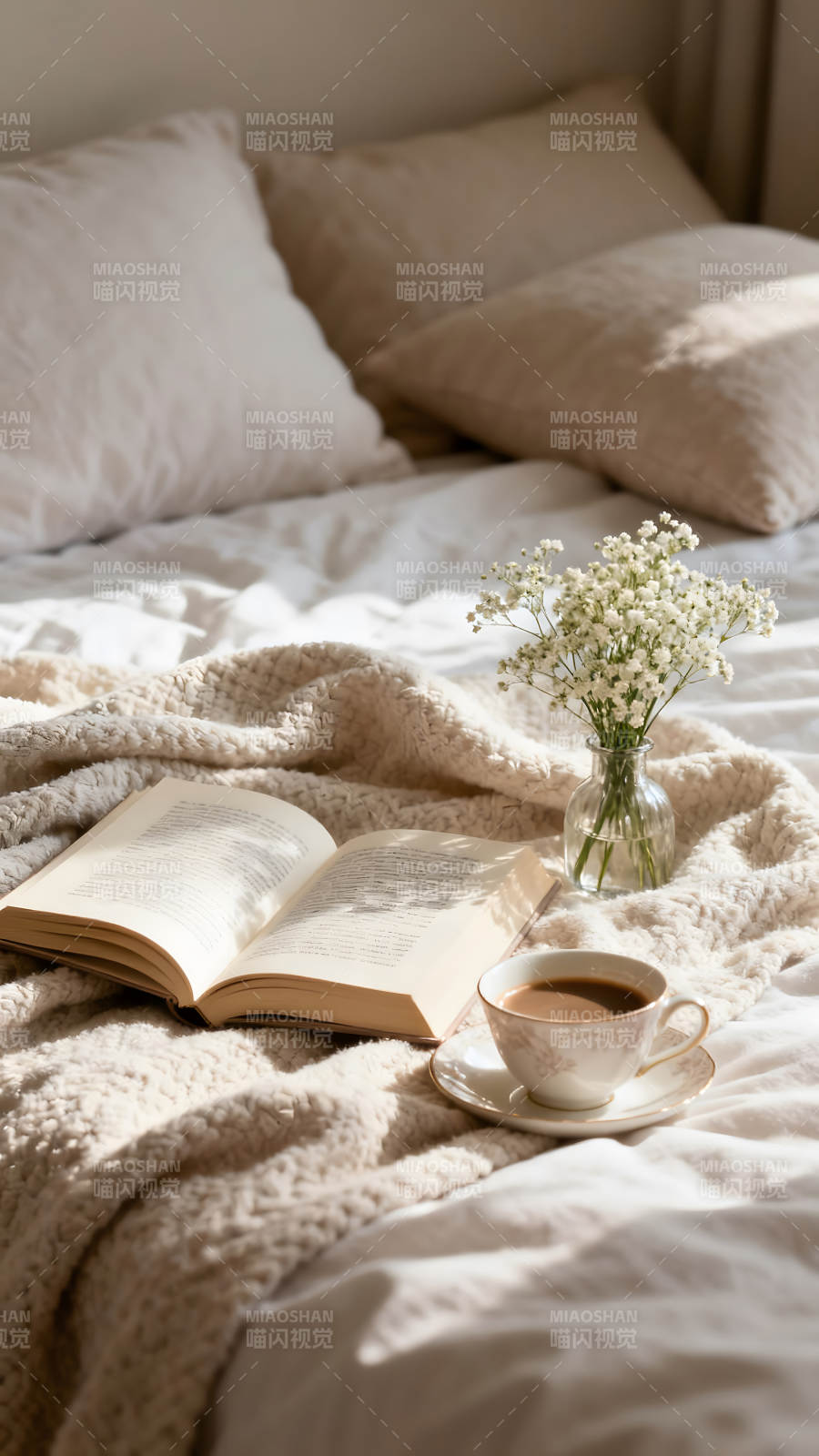 舒适惬意的床上时光阅读放松图片
