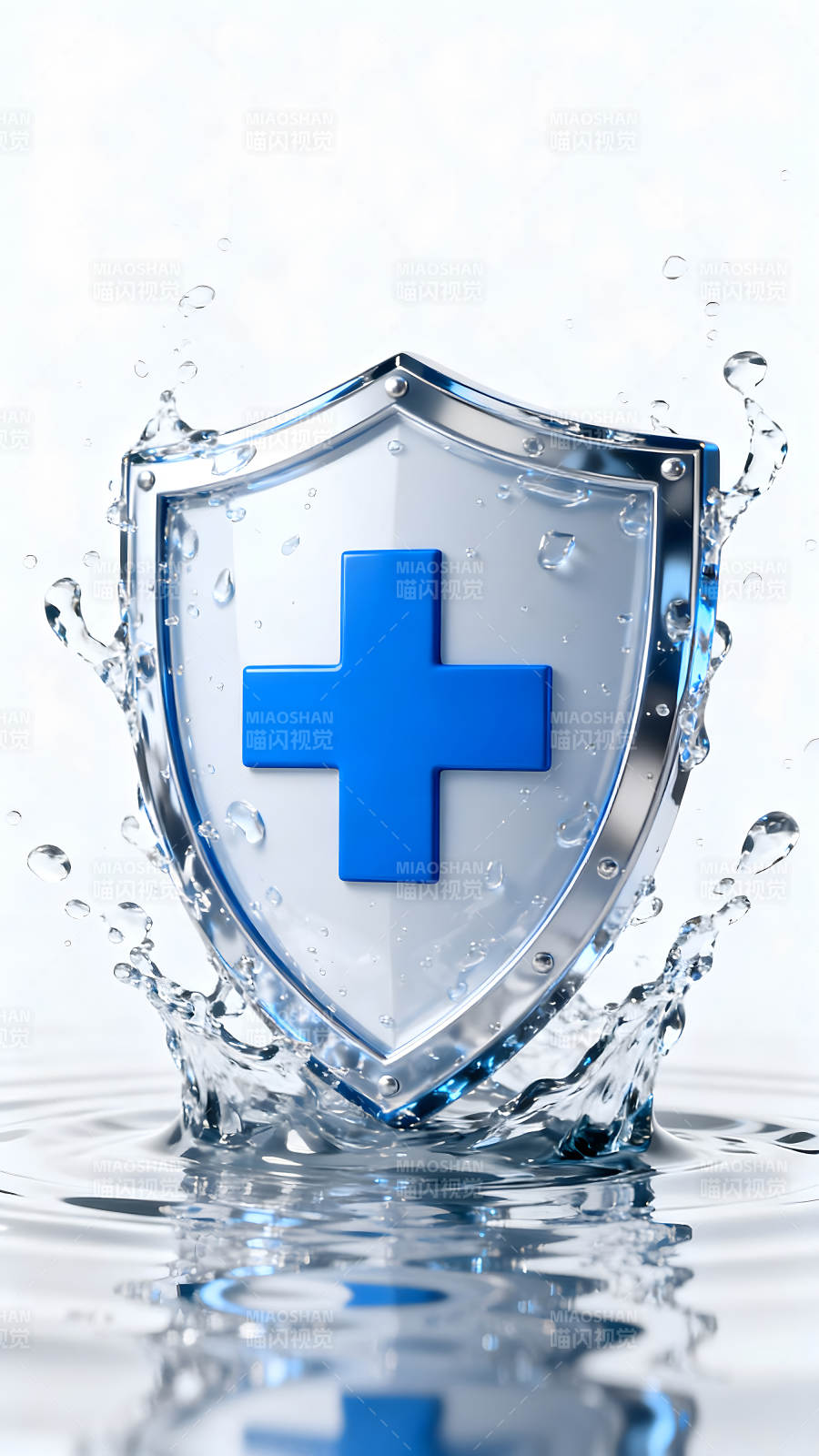 医疗防护盾牌与水花特效图片