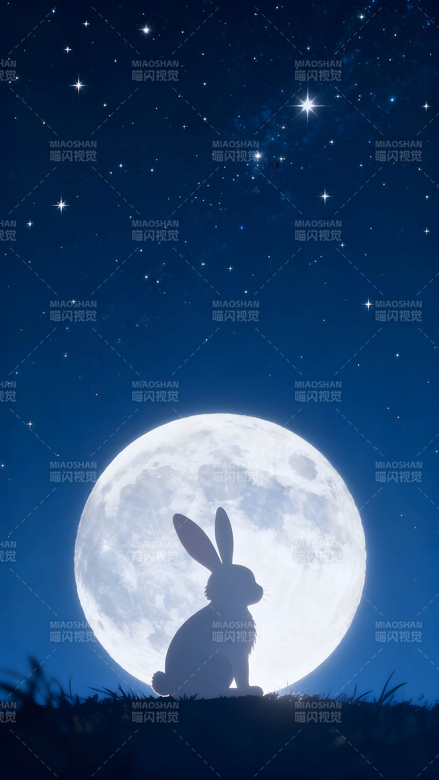 月夜下的兔子剪影图片