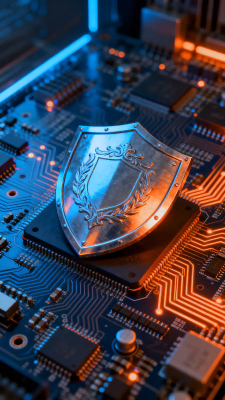 电路板上的盾牌象征安全图片