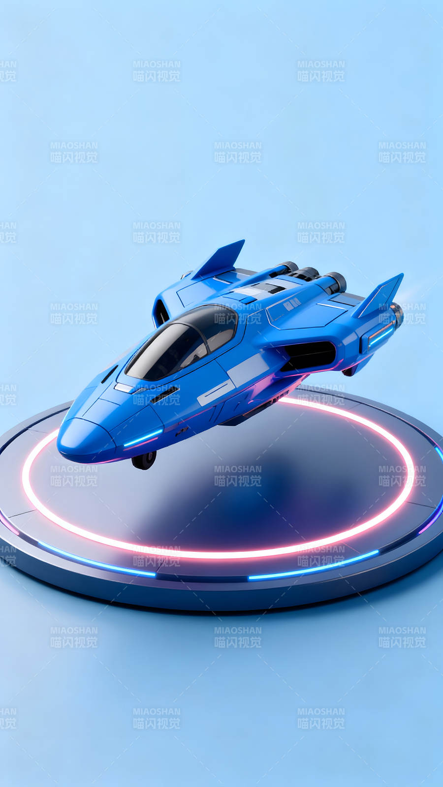 未来感蓝色飞船悬浮平台图片