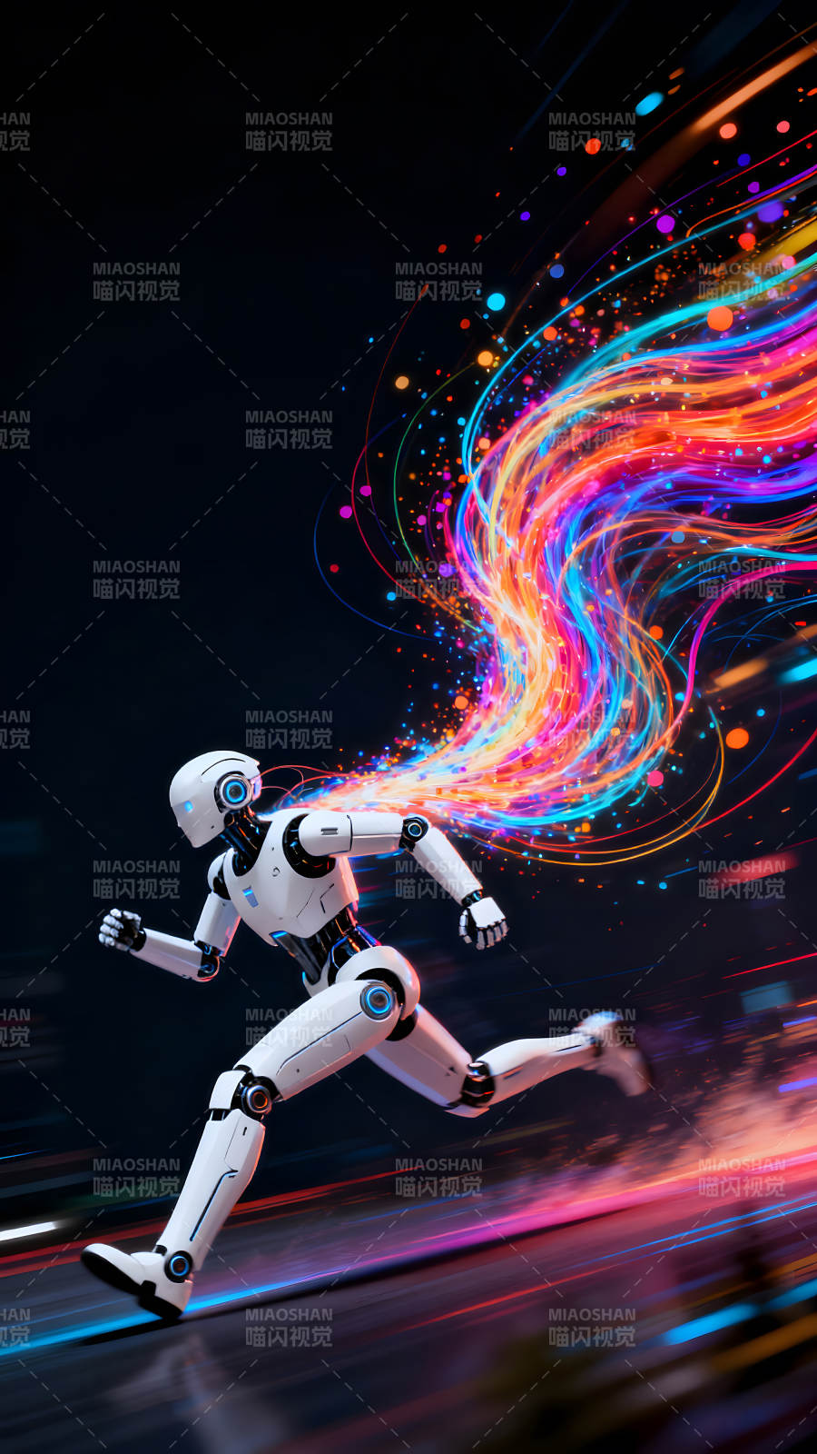 机器人奔跑释放能量光束图片