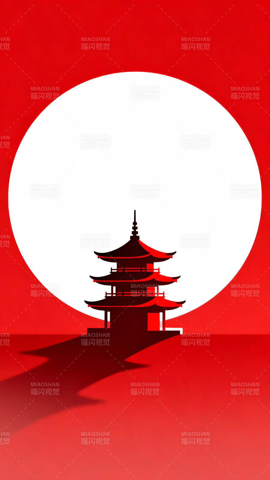 红色背景下的日本宝塔剪影图片