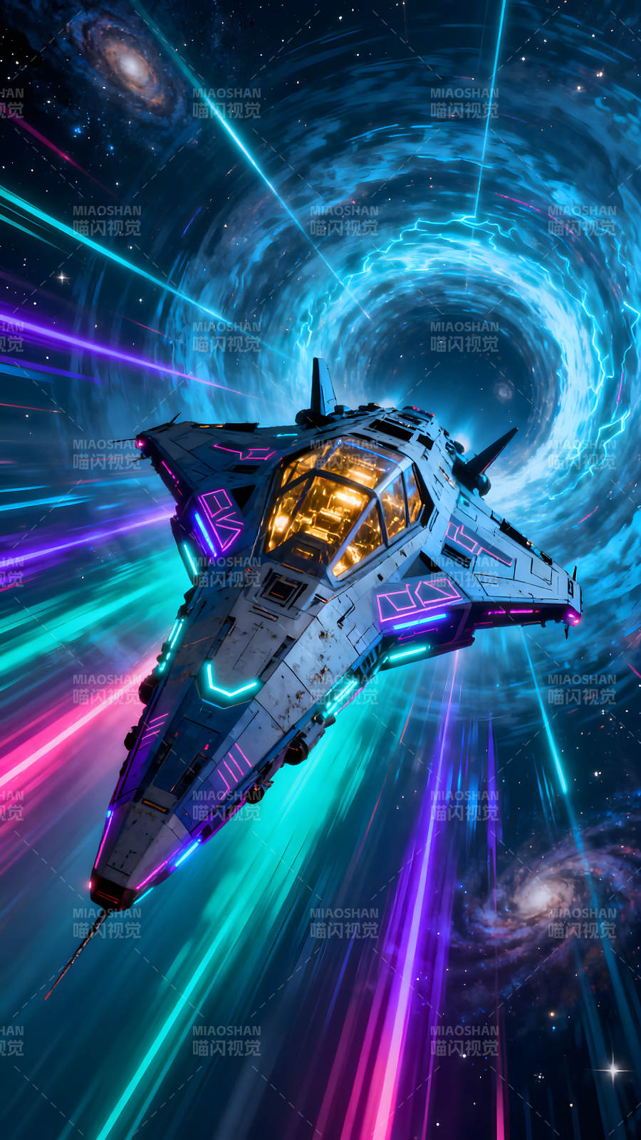 星际飞船穿越虫洞科幻未来主义风格图片