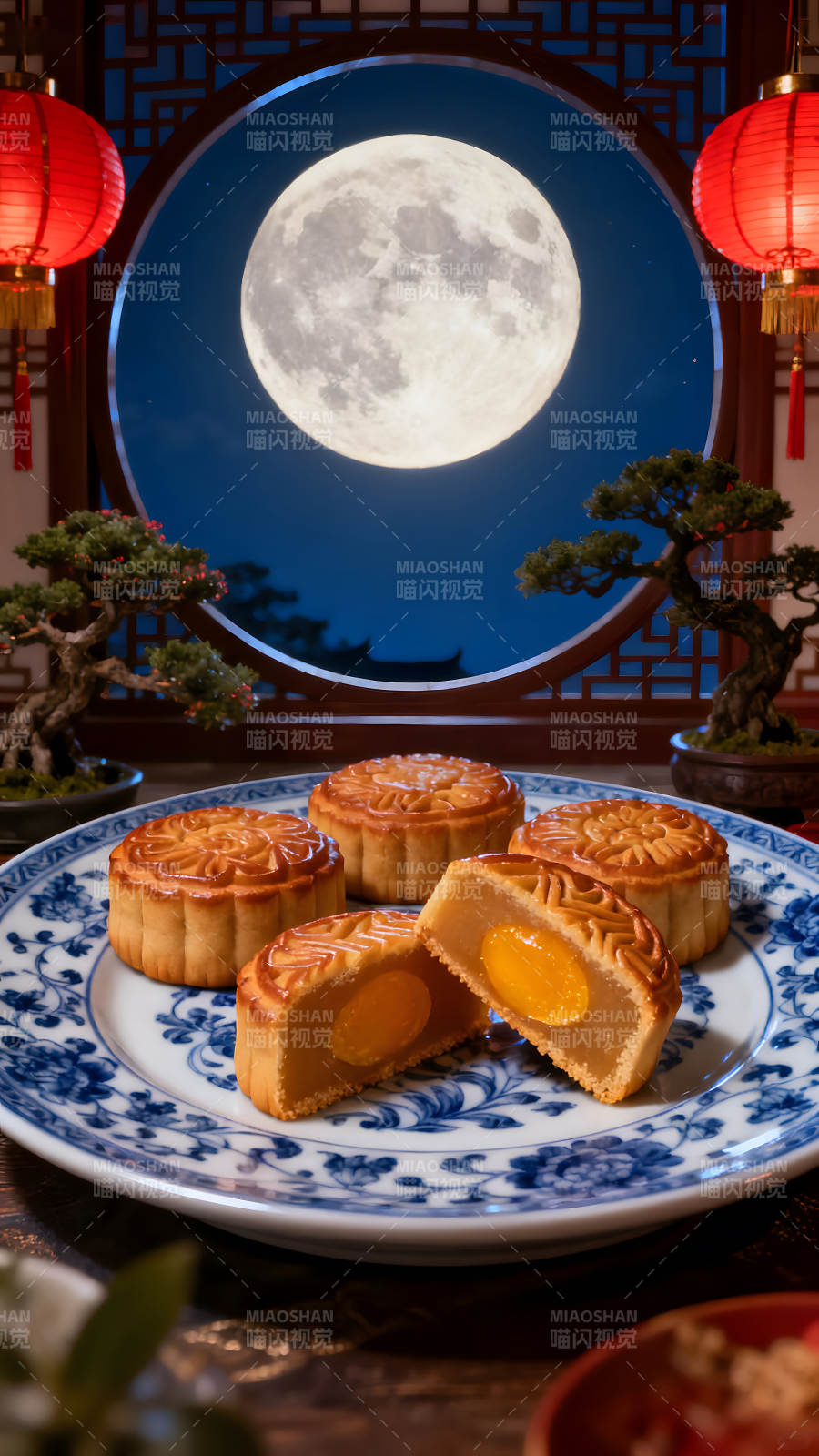 中秋月饼团圆夜月色皎洁图片