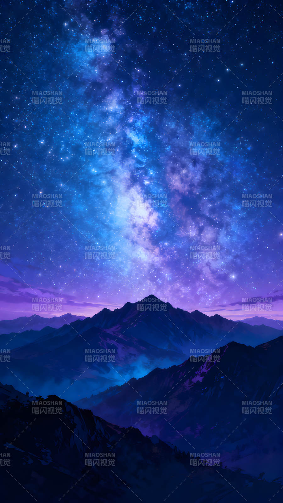 星空下的山脉美景绚丽多彩图片