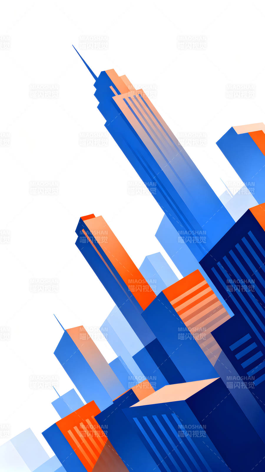 抽象城市风景蓝色橙色几何线条建筑图片