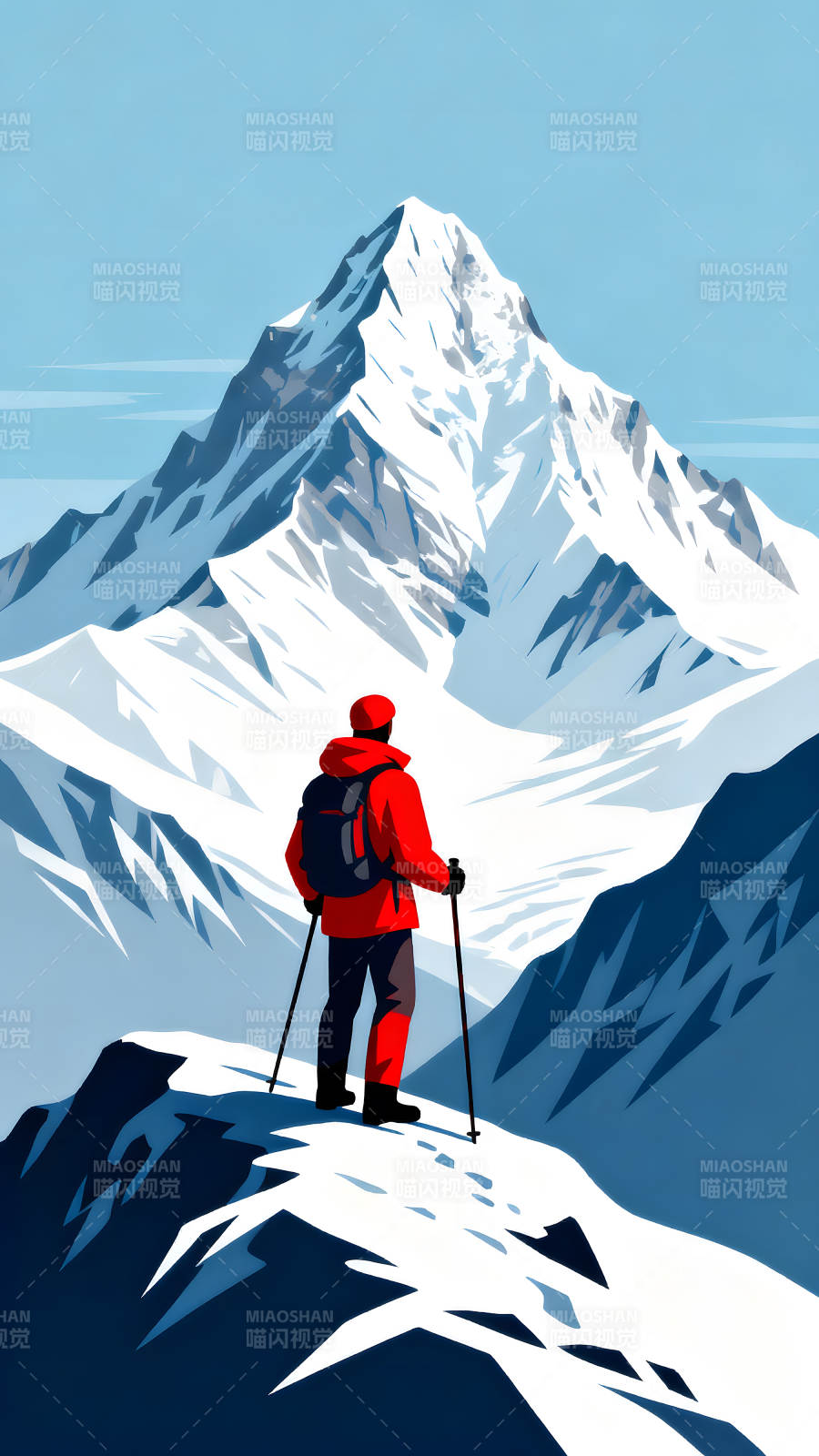 登山者远眺雪山风景图片