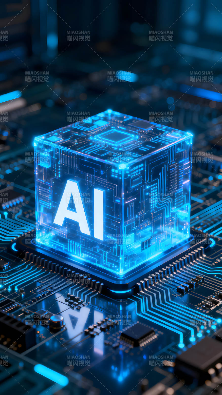 AI科技芯片发光立方体图片