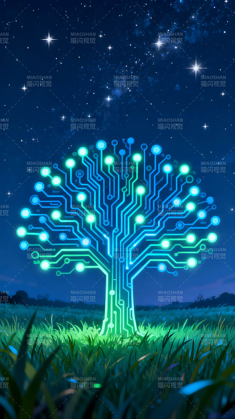 电路树夜空星光下的景象图片