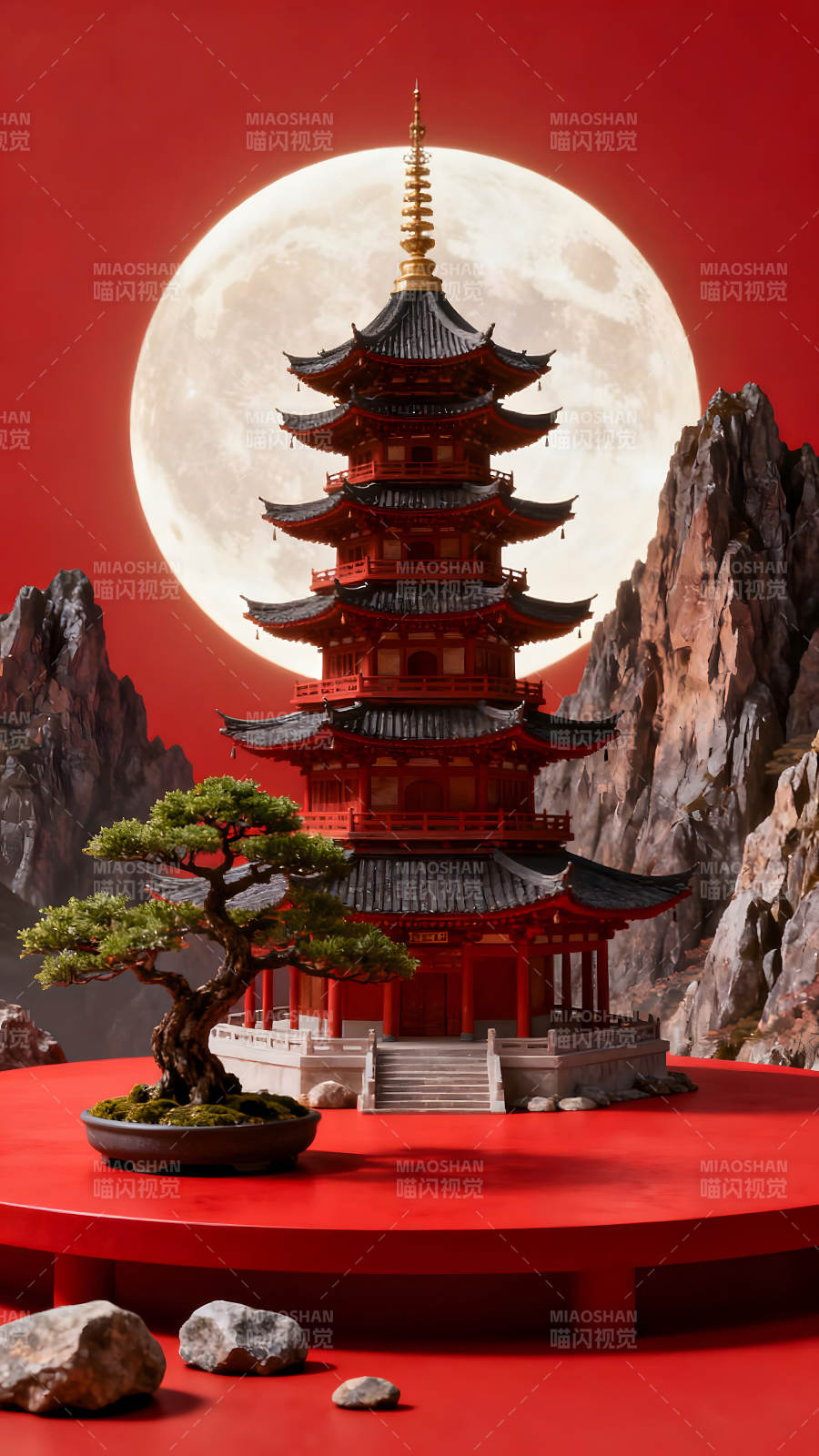 红日映衬下的东方宝塔图片