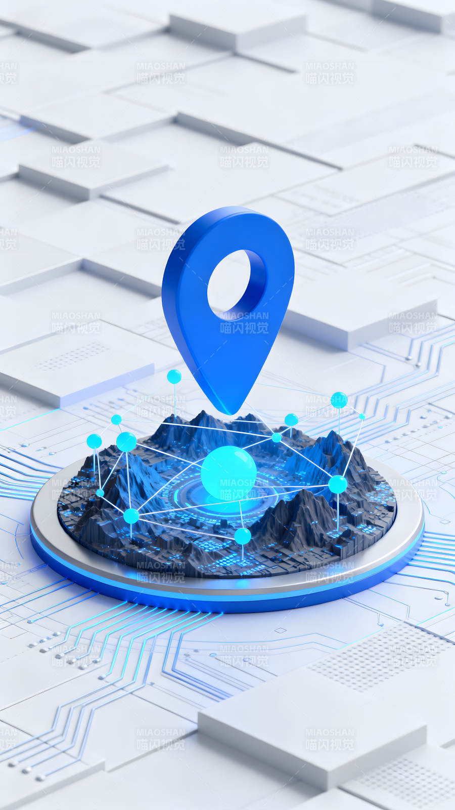 蓝色定位标志科技感十足的场景图片