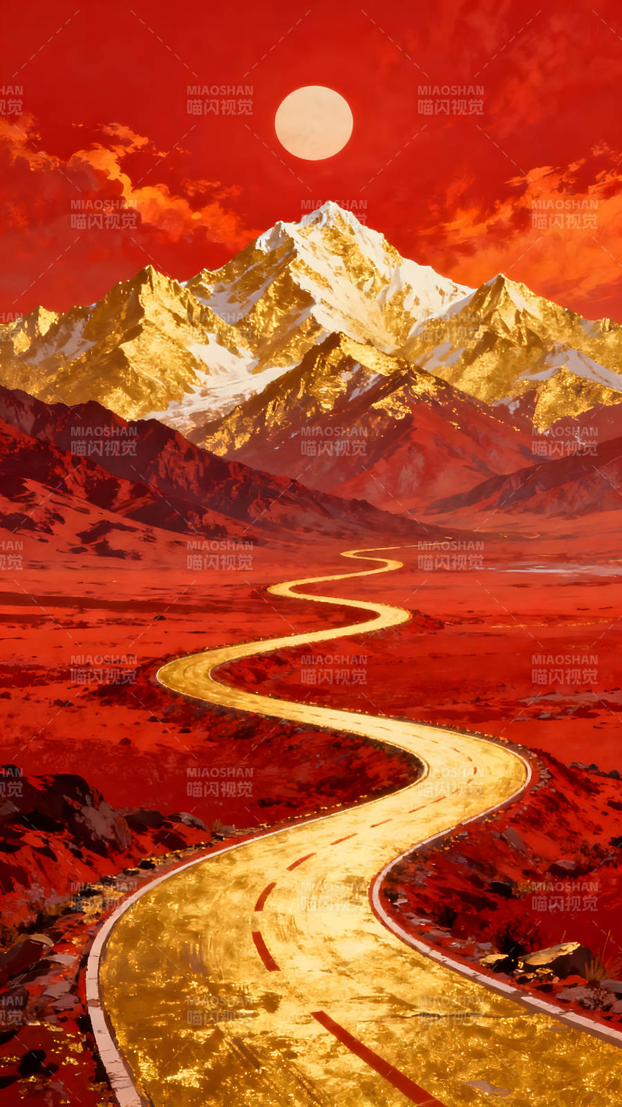 金山之路红色世界弯曲公路夕阳景色图片