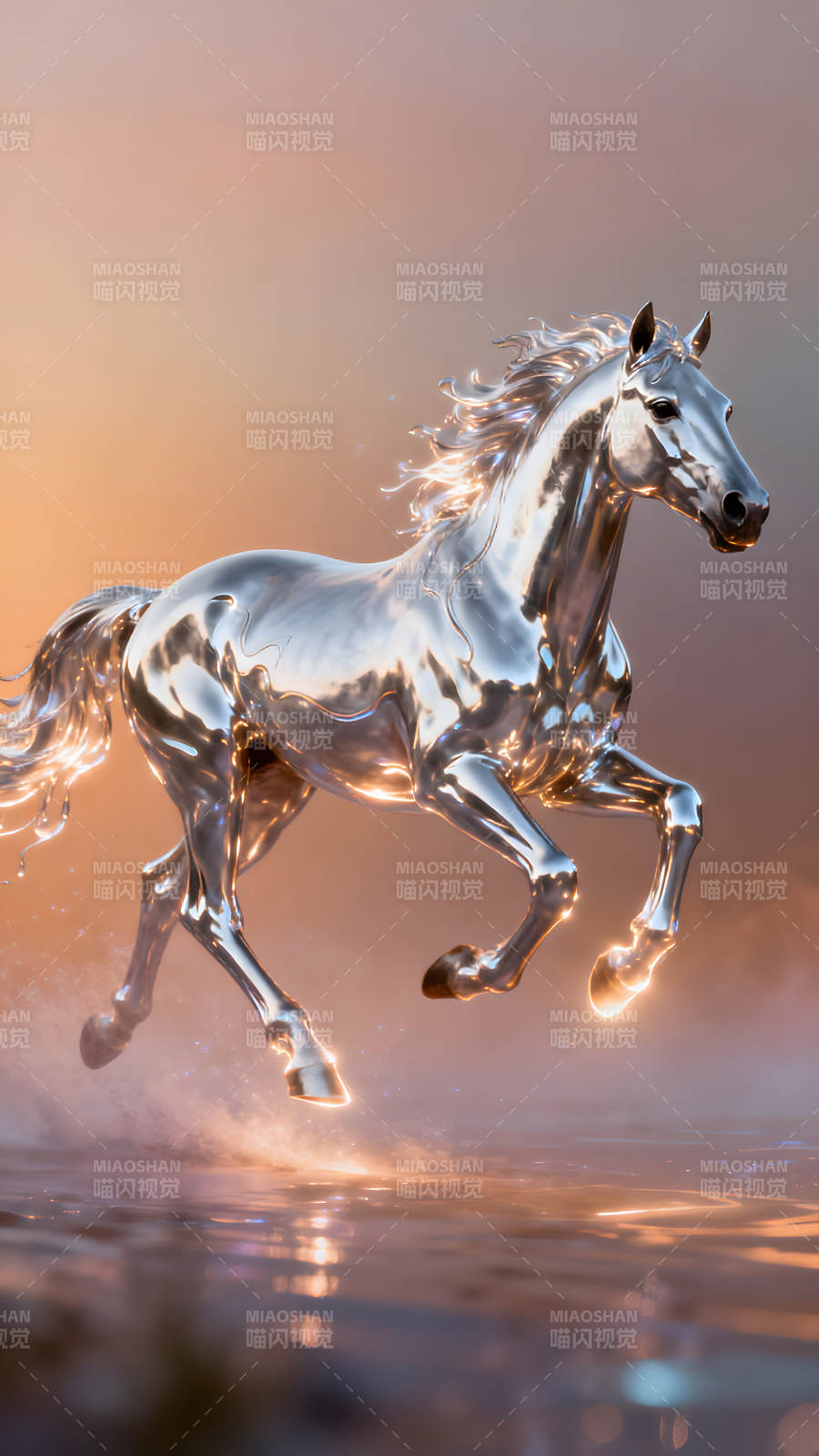 银色骏马腾空而起闪耀光芒图片