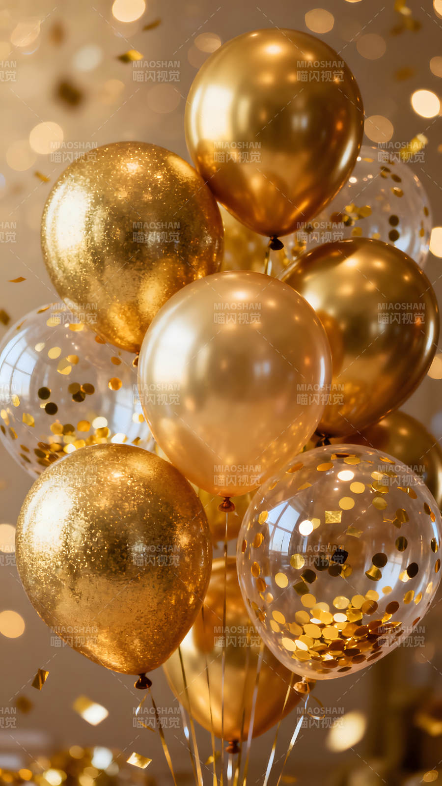 金光闪闪的金色气球庆祝图片