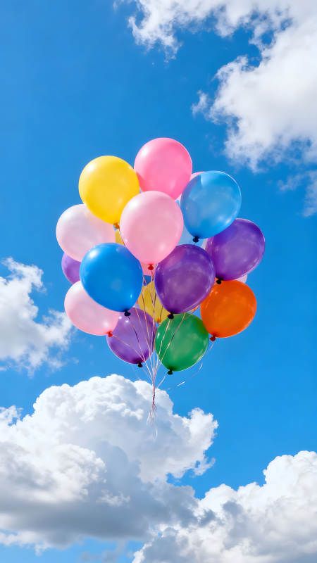 蓝天白云下的彩色气球图片
