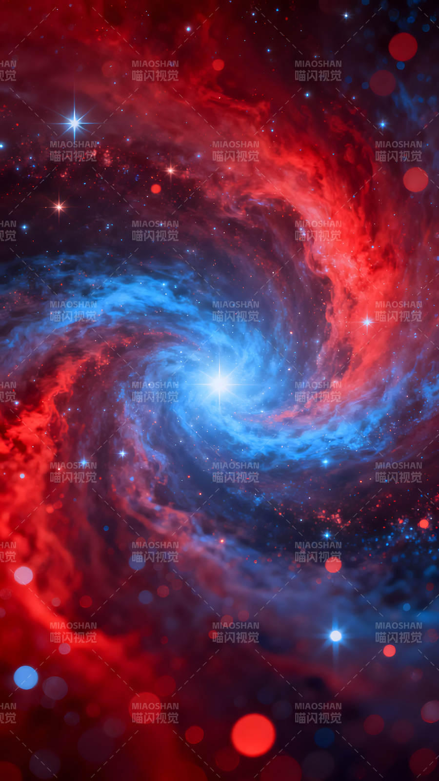 红蓝星云漩涡中心光芒四射图片