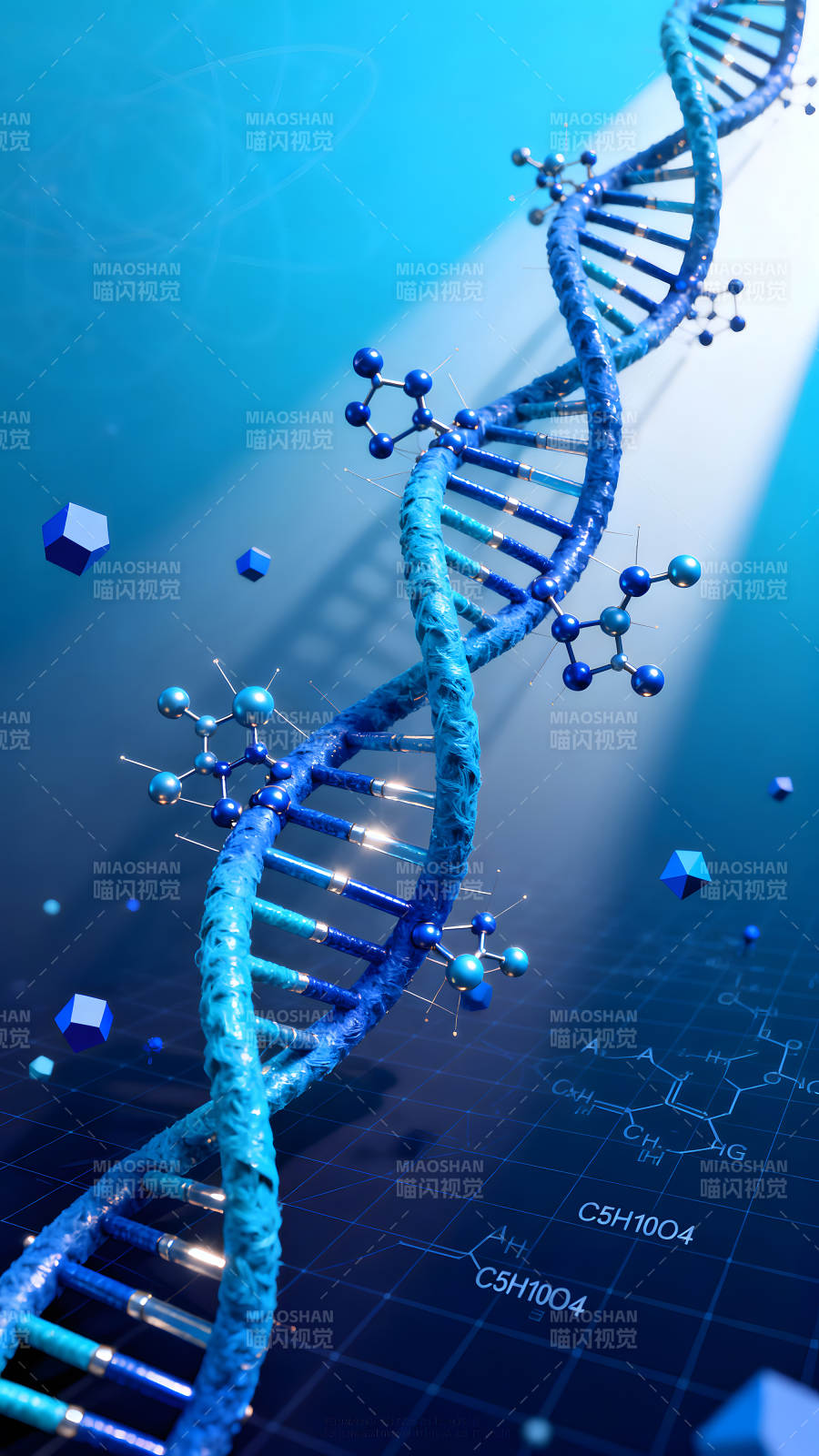 DNA结构展示蓝色科技感图片