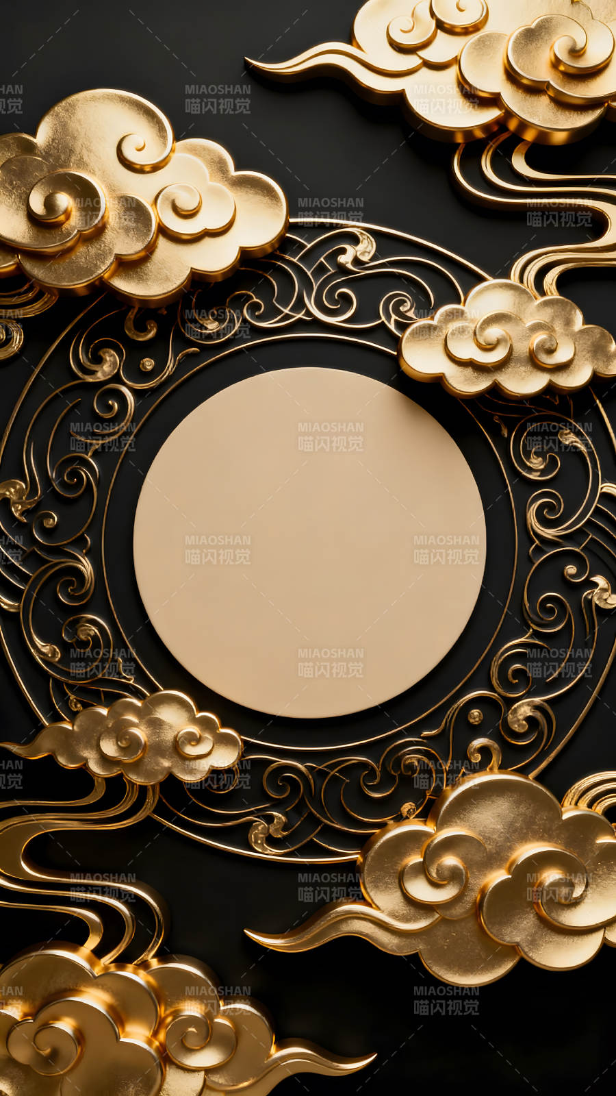 金色云纹装饰的圆形设计图片