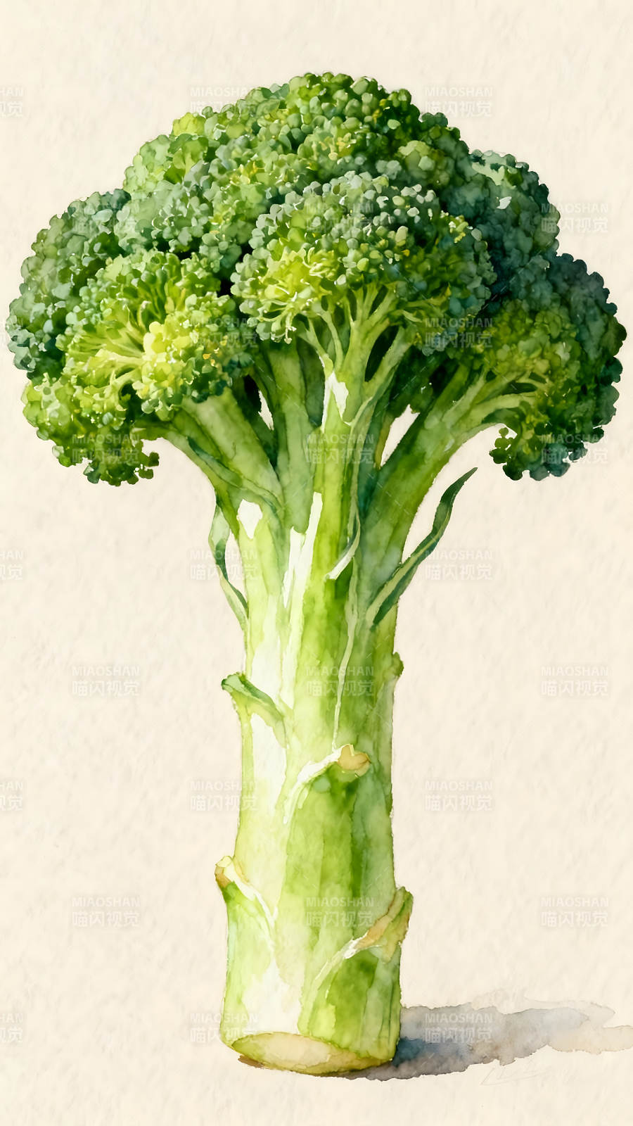 手绘西兰花水彩画风格蔬菜静物图片