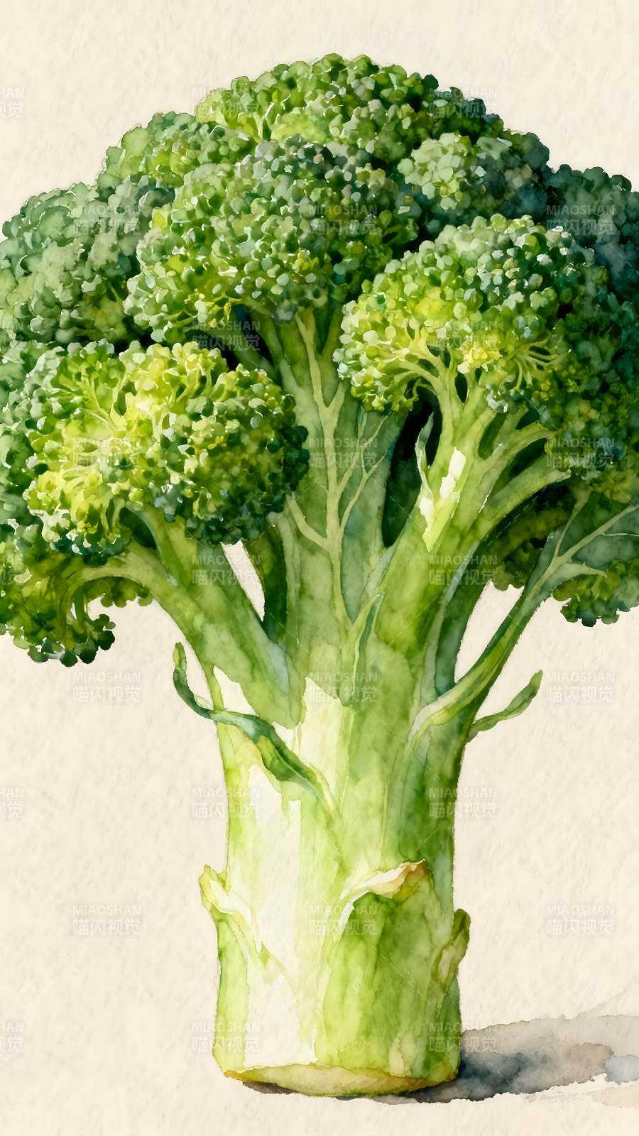 水彩风格的西兰花特写图片